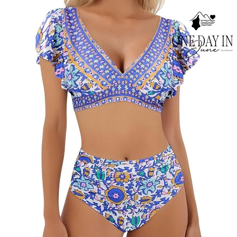 Soucrat Ruffle Shoulder Bikini Swimsuit Size S